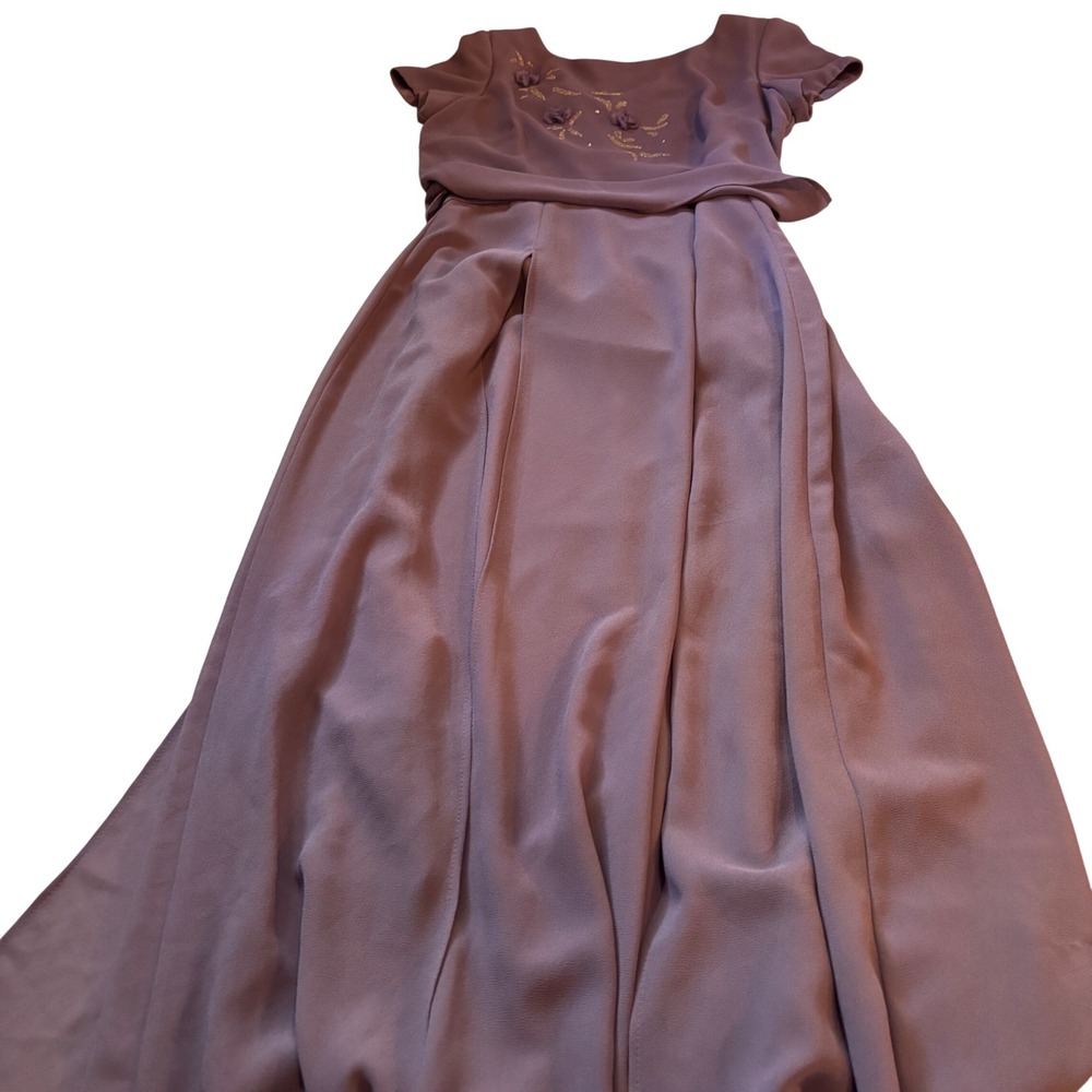JCPenney Lilac Purple MOB Bridal Maxi Dress 10 Rosette Glitter Formal Gown